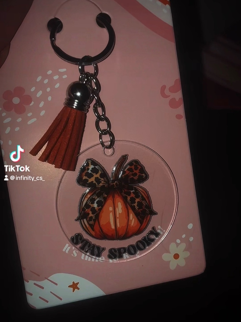 Stay Spooky Orange Pumpkin Keychain with Tassel